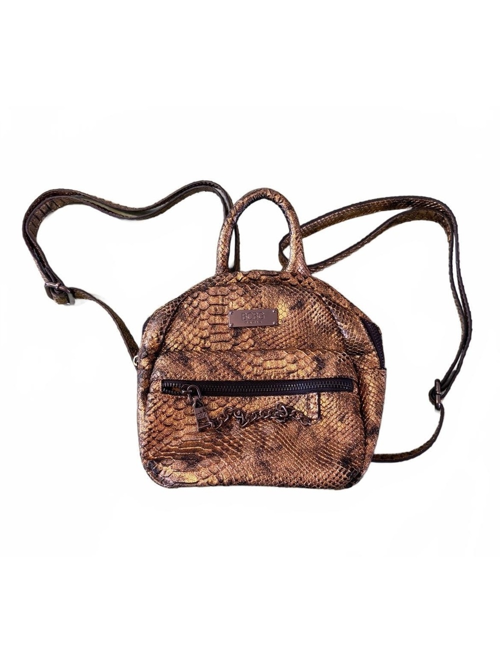 BCBG Mini Backpack in Brown Snakeskin Pattern